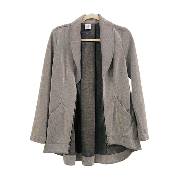 Cabi Grey White Stripe Back Zipper High Low Blazer Jacket Size XS - Picture 3 of 9